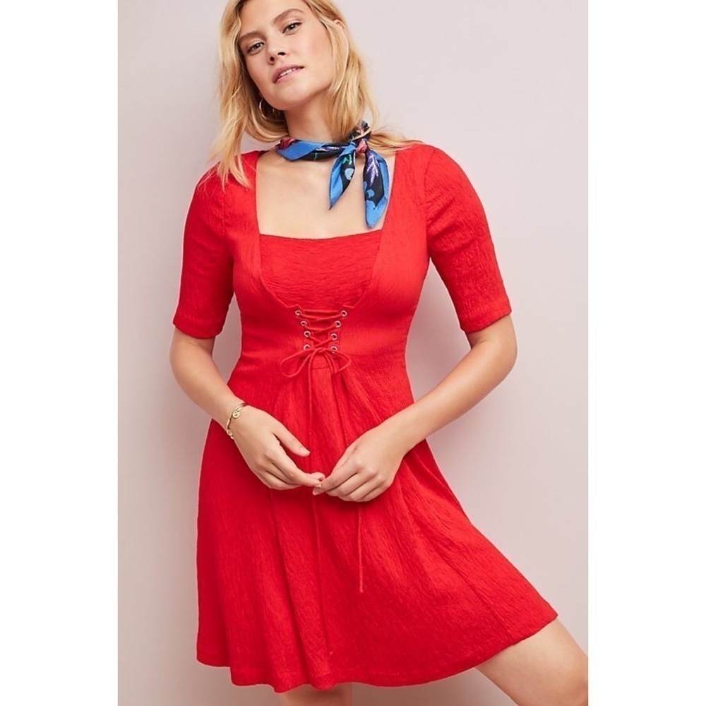 NWT Anthropologie Maeve Juliet Corseted Red Dress​​​​​​
